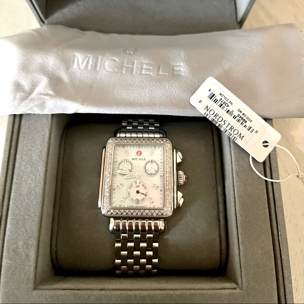MICHELE Deco Diamond Chronograph Watch, Head and Bracelet (33mm)